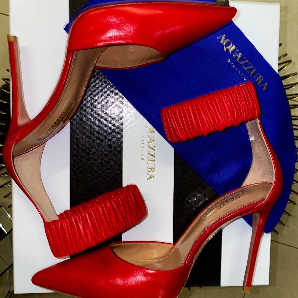 NEW AQUAZZURA LIBERTY RED LEATHER PUMPS